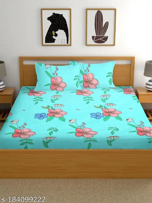 Premium floral-patterned cotton fitted queen size bedsheets with elastic, double bed design