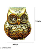 Metal feng shui owl table showpiece, luck and happiness decor for home office or gifting, size LBH9x8.5x9cm