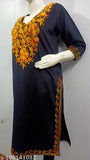 Women's black long kameez with yellow floral embroidery, woolen material