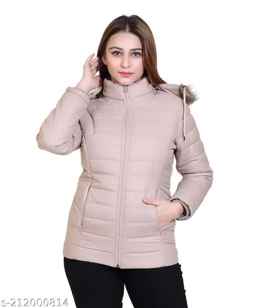 Solid nylon winter jacket for women, Brazo Classy in black, long sleeves with zip closure