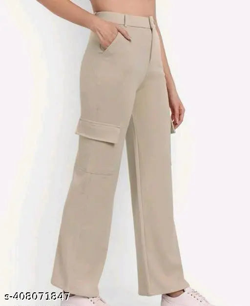 Tan cargo pants with side pockets and a front zipper