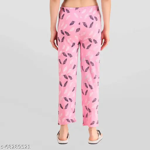 Pink floral print lounge pants, women's sleepwear