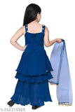 Blue embellished chiffon sharara set for girls, Indian ethnic top & palazzo dress for 9-12 months to 3-4 years