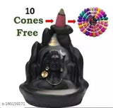 Black gold polyresin LORD SHIVA Adi Shankara incense holder with free smoke backflow set, ideal for spiritual and religious gifting