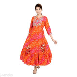 Orange rayon kameez with floral print
