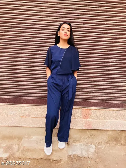 Crepe Solid-Pattern Stylish Partywear Women's Jumpsuit, India-made