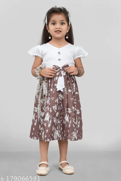 Toddler girls floral print dress with ruffle trim and belt