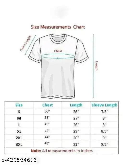High-quality polyester half sleeve men's t-shirt with printed design, size M (36 in chest, 27 in length)