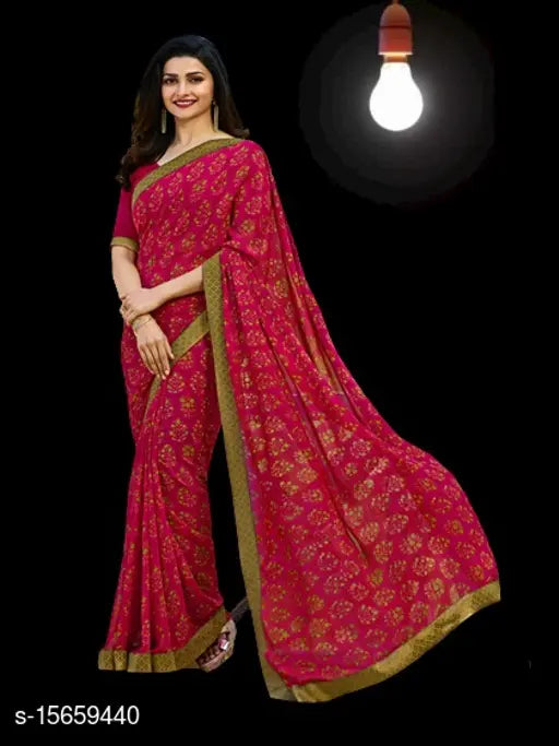 Georgtte fancy red saree with dupion blouse