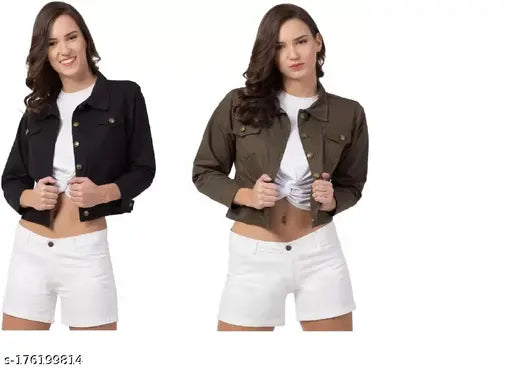 Stylish cotton three-quarter sleeve women's winter jackets set, solid color combo from DNEXT for cold weather