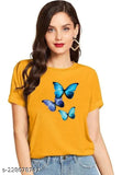 Blue Butterfly Printed Cotton T-shirt for Women & Girls (Pack of 1) - CINTIA women's stylish trendy top with short sleeves, perfect for summer and casual wear