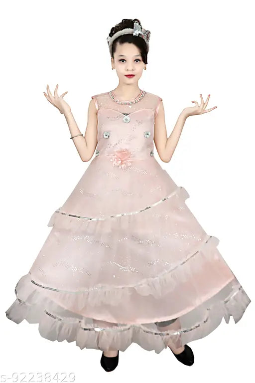 Pink ruffle tulle party dress with matching headband, for girls' birthday parties