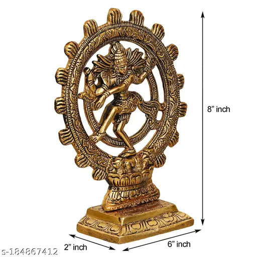 Oxidized metal Nataraj Statue, depicting Dancing Shiva for home decor, Indian religious artifact, 6x8x2 inches