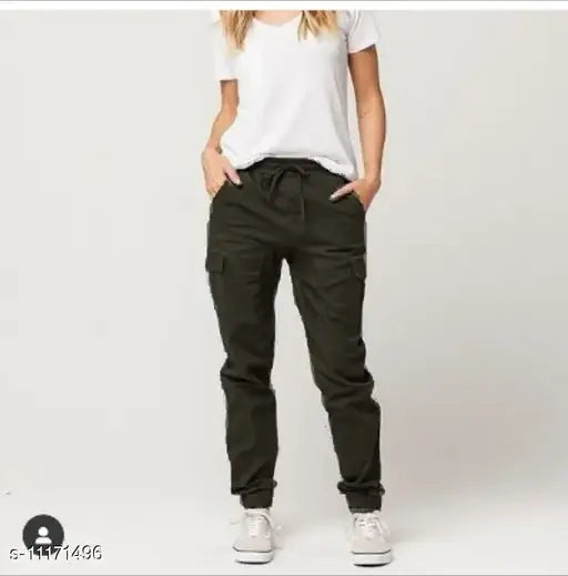 Black cotton cargo drawstring jegging with 4 pockets, versatile and functional for casual wear