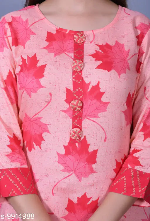 Red rayon kurta set with sharara, long sleeves, side button closure