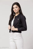 Solid women's denim jacket, three-quarter sleeves, solid net pattern, India-made, size options for S-XL