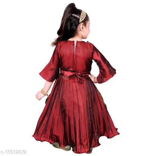 Red long dress with embroidered embellishments, festive design, suitable for parties