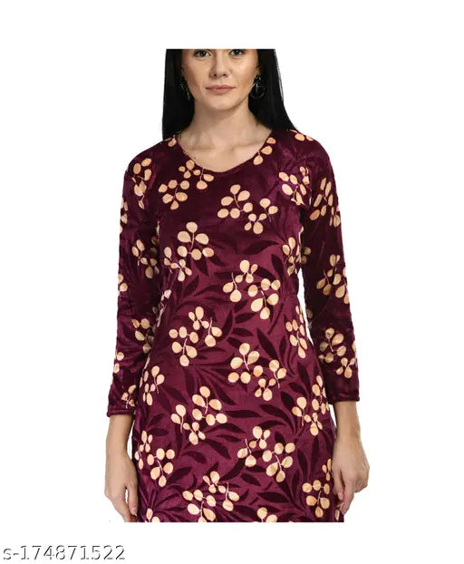 Purple velvet warm kurtis for women