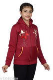 Girls' red zip-up hoodie with embroidery, long sleeves