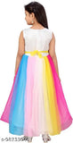 Fancy partywear net dress for girls (7-8yrs - 13yrs), colorblocked style on hanger