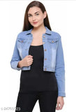Trendy Martin solid denim women's summer jacket, long sleeves, size S (34in bust, 18in length), Indian-made fashion accessory