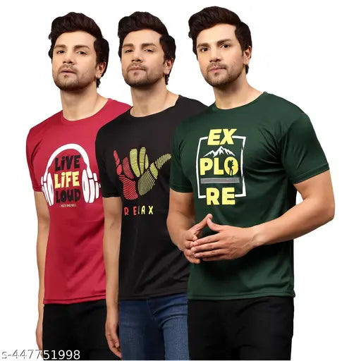 Urbane glamorous men's Dri-Fit printed active t-shirts combo in 3 vibrant designs - India