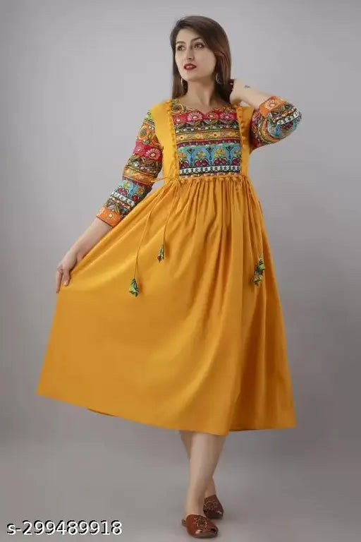 Rayon printed Anarkali kurtis, three-quarter sleeves, Indian women's fashion, rayon fabric