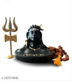 Black polyresin Adi Shankara statue of Lord Adiyogi Shiva with Trishul and Rudraksha Mala, perfect for home or office decor and car dashboard