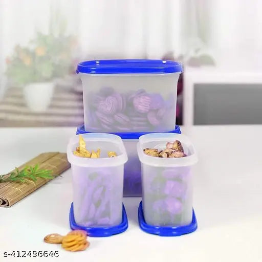 Blue plastic modular container, 1500ml capacity, set of 12 containers with transparent lids, airtight for storage groceries sugar spice
