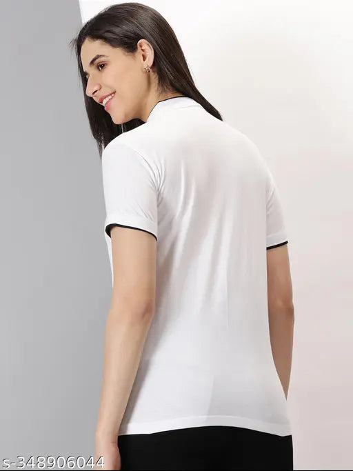 Cotton blend solid white short sleeve t-shirt for women, made in India
