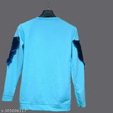 Sky Blue Jeans Cotton Blend Long Sleeve Solid T-Shirt, Durable stitching, trendy party wear