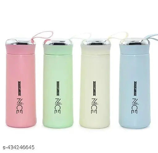 Premium Nice Print Glass Water Bottle with Food grade Plastic - 400ml | Glass Bottle | Leak Proof | BPA Free | For School or College | Easy to carry | Blue | Pack of 4
