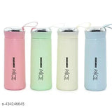 Premium Nice Print Glass Water Bottle with Food grade Plastic - 400ml | Glass Bottle | Leak Proof | BPA Free | For School or College | Easy to carry | Blue | Pack of 4