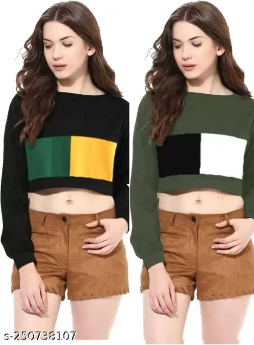 Colorblocked cotton cropped top, short sleeves, Combo DBR, trendy clothing for women from India