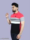 Striped cotton blend men's polo t-shirt with short sleeves, quality Indian make