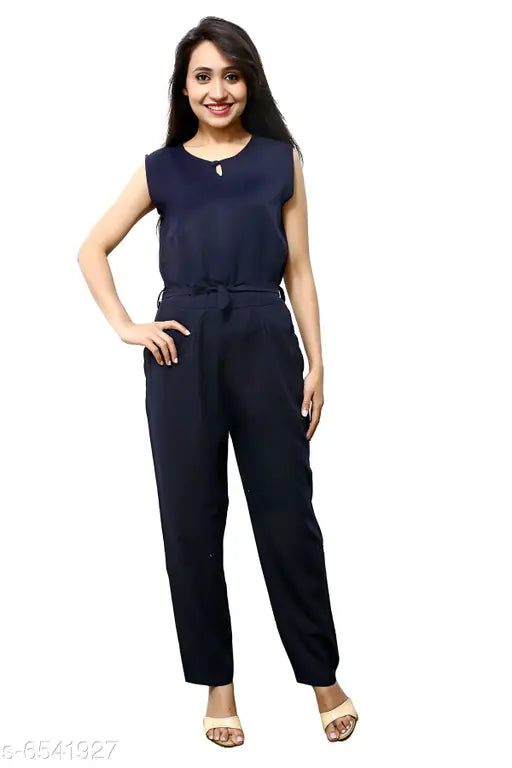 Trendy women's rayon jumpsuit, sleeveless solid net, size S (36in bust, 28in length), made in India