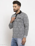 Grey cotton-blend Wild West Polo Collar Full Sleeve T-Shirt for Men, printed design on round neck, size M (41 in chest), XL (45 in chest), XXL (47 in chest) - Indian made men's fashion tee