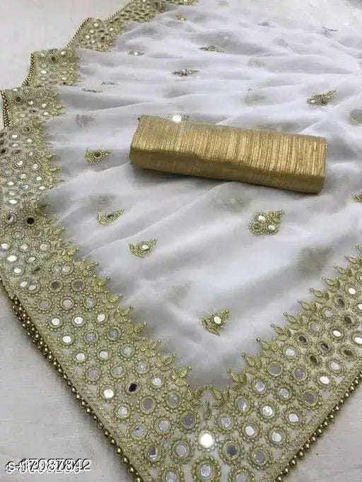 Trendy saree with mirror detailing and matching border