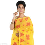Yellow traditional Jamdani-style Tant cotton saree without blouse for daily and party wear