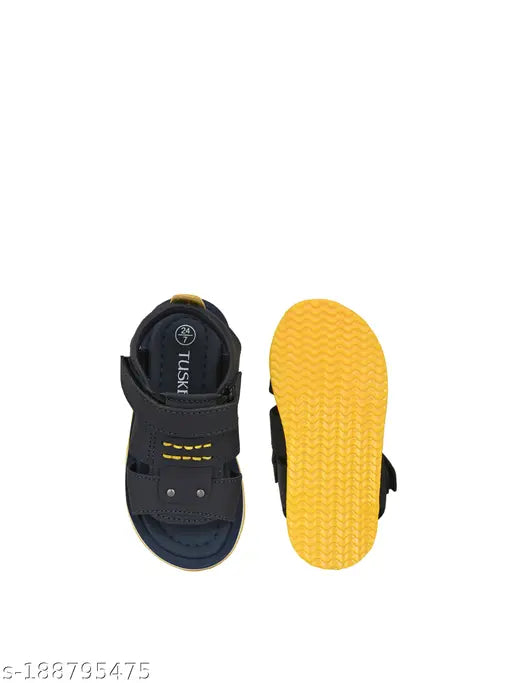Black leather closed toe casual sandal for boys, navy blue genuine leather tusky fisherman style