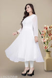 White georgette kurta with long skirt, flared hem, and white lehenga dress in background