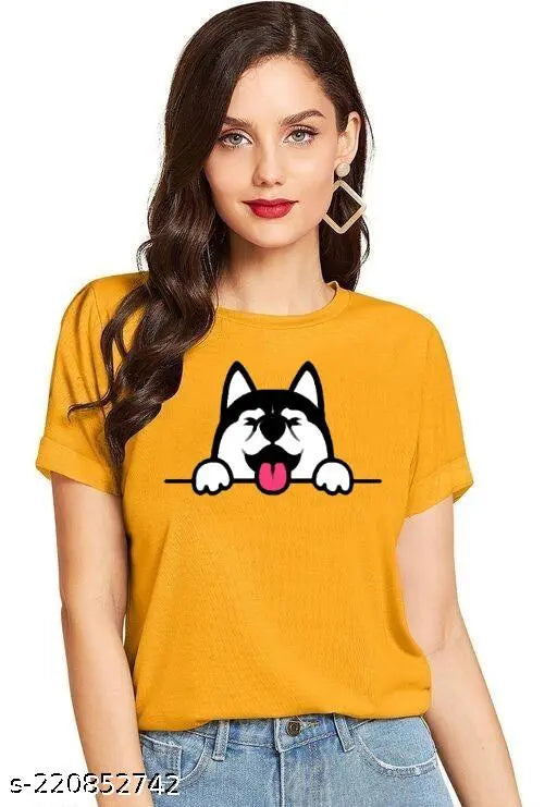 Stylish dog-printed cotton t-shirt for women & girls (Pack 1), Indian export