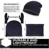Navy blue wool beanie cap with neck warmer, gloves for winter