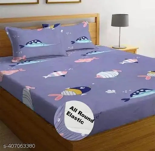 Multicolor premium cotton fitted king-size bedsheet with 2 pillow covers, super soft & elastic, ideal for double beds (72x78 inches)