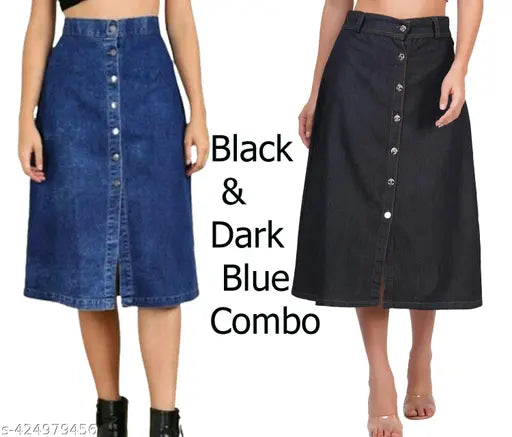 Stylish denim skirt combo set for women & girls, solid net denim from India