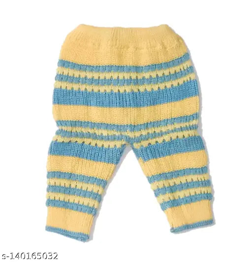Handmade striped wool sweater set with pyjamas and cap for unisex newborn babies (0-6 months), made in India