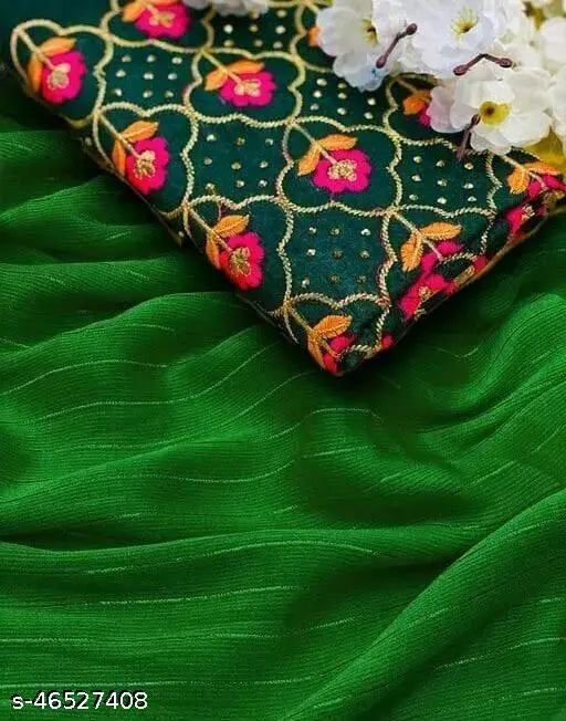 Banglori silk embroidered chiffon saree with separate cotton blouse, Indian handcrafted traditional clothing