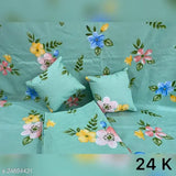 5 PIECE DOUBLE BEDSHEET SET (1+2+2) WITH 2 PILLOW COVERS AND 2 CUSHIONS