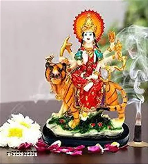 Resin Durga Maa statue, 6-inch tall Murtiwala Sherawali idol for spiritual puja and home decor