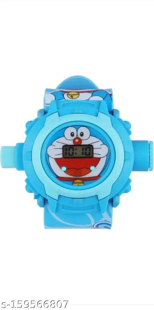 Doraemon themed kids' watch with digital display and blue strap